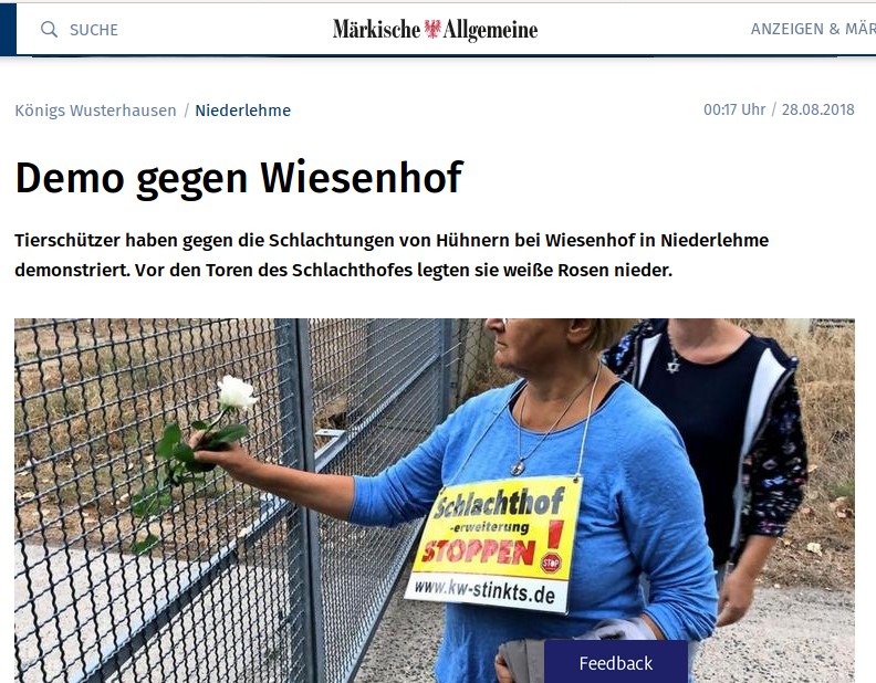 MAZ vom 28.8.2018 - Demo gegen Wiesenhof