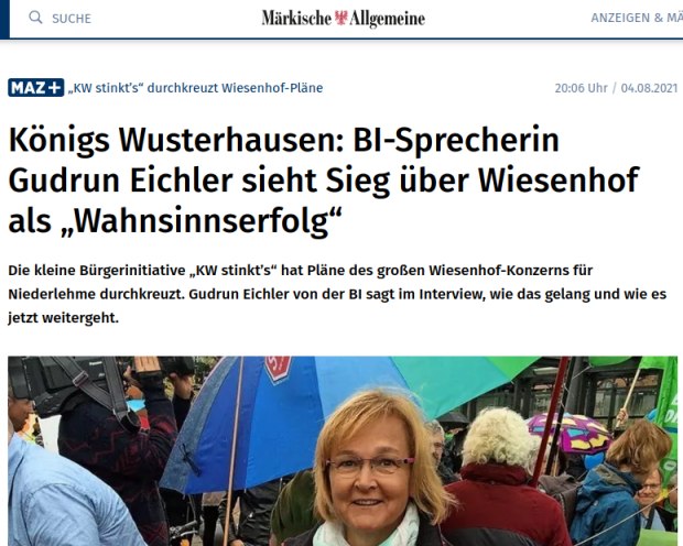 MAZ Screenshot - BI-Sprecherin Gudrun Eichler sieht Sieg über Wiesenhof als Wahnsinnserfolg