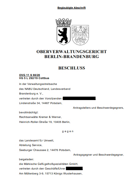 Deckblatt vom Urteil des Oberverwaltungsgerichts